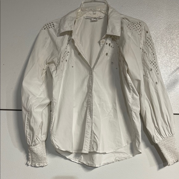 VERONICA BEARD WOMENS LILAH WHITE BUTTON DOWN EYELET BLOUSE SHIRT 2 - Picture 2 of 7